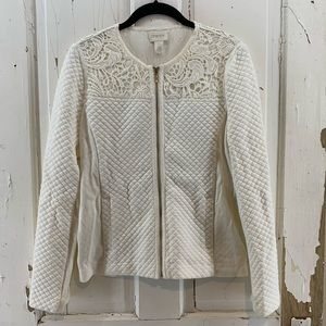 Chico’s White Quilted Jacket with Lace